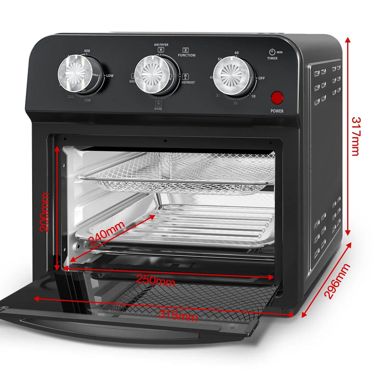 PlumChef 12 Quart 4 Slices Air Fryer Convection Toaster Oven, 1500W , 4 Cooking Modes,  7 in 1 Multifunction with Roast,  Bake, Grill, Broil, Toast, Dehydrate, Defrost, Stainless Stee