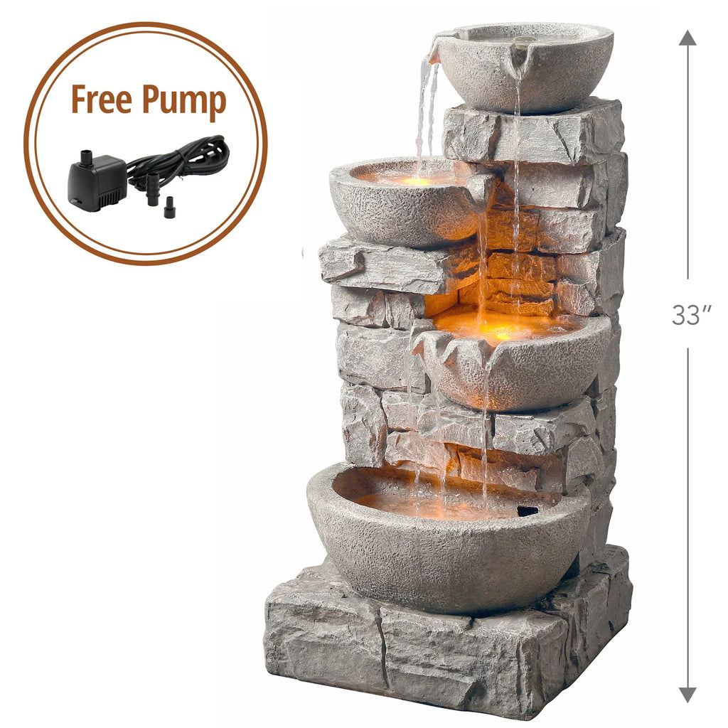 Teamson Home 33.25" Floor Water Fountain with LED Lights, Gray