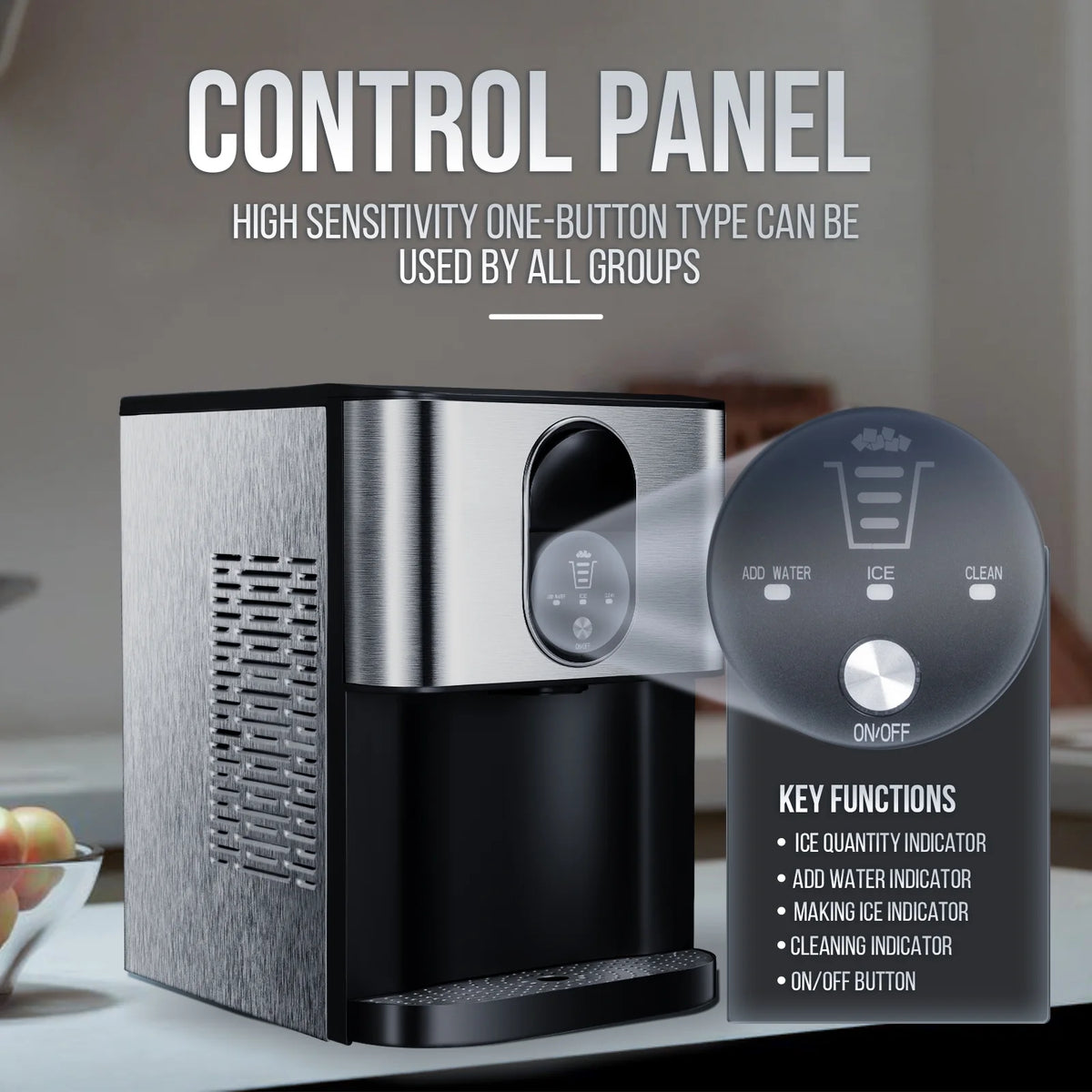 Auseo Ice Maker Countertop with Soft Chewable Ice, 44 lb/24H, Self - Cleaning, One - Click Operation for Home/Party(Black)