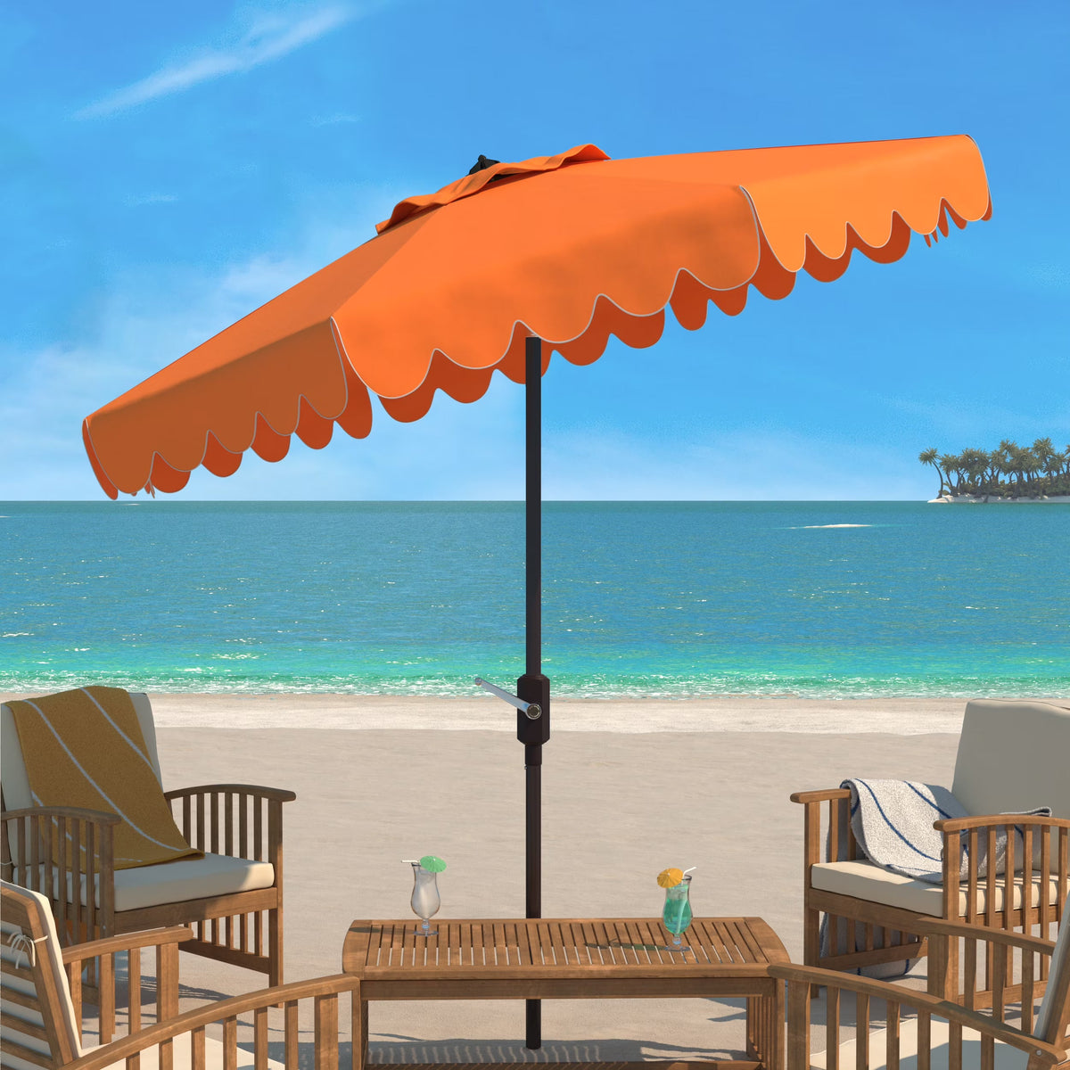Safavieh Venice 9' Market Crank Tilt Patio Umbrella, Navy/White