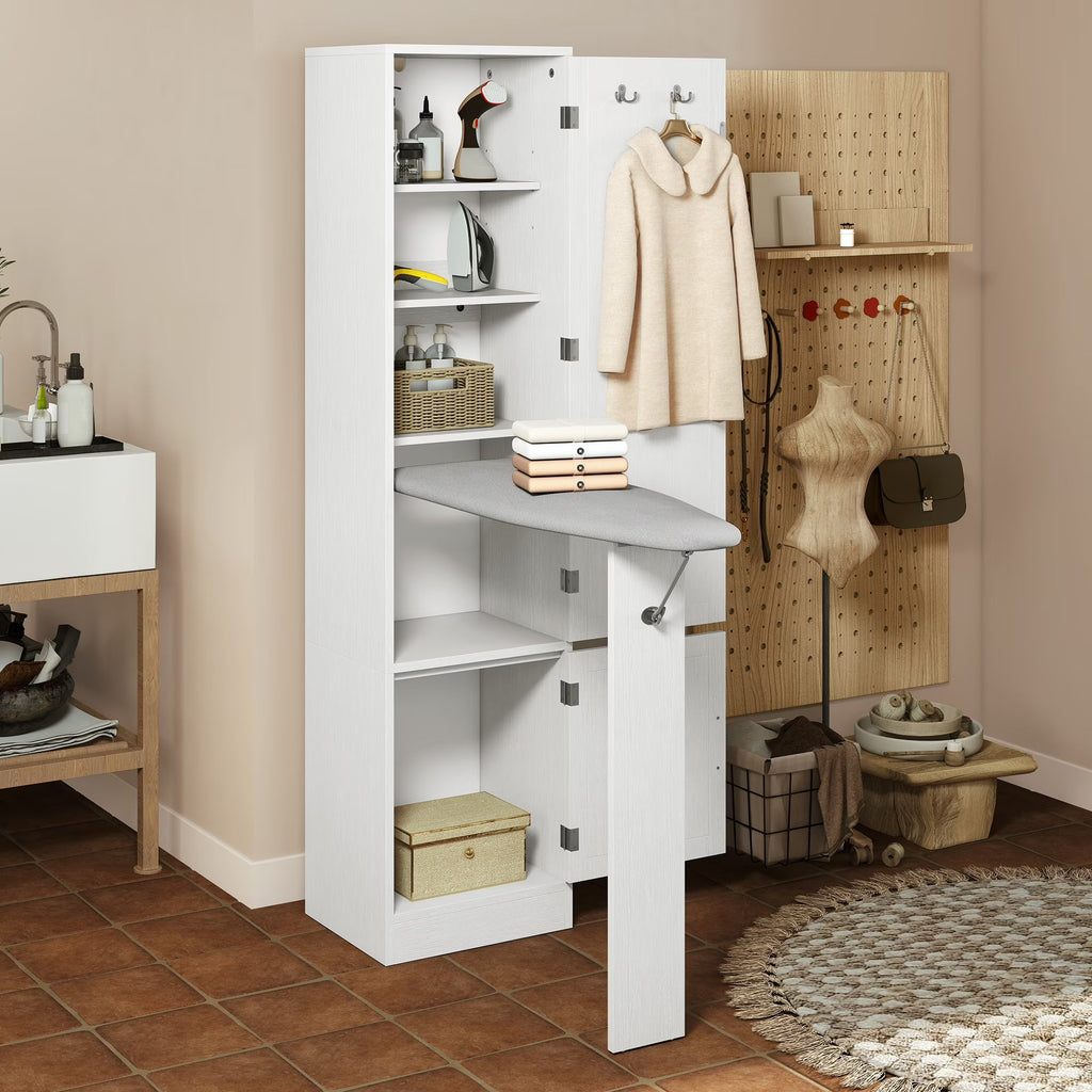 Uforic Ironing Board with Storage Cabinet, Ironing Board Cabinet, Foldable Ironing Board with Support Leg, White