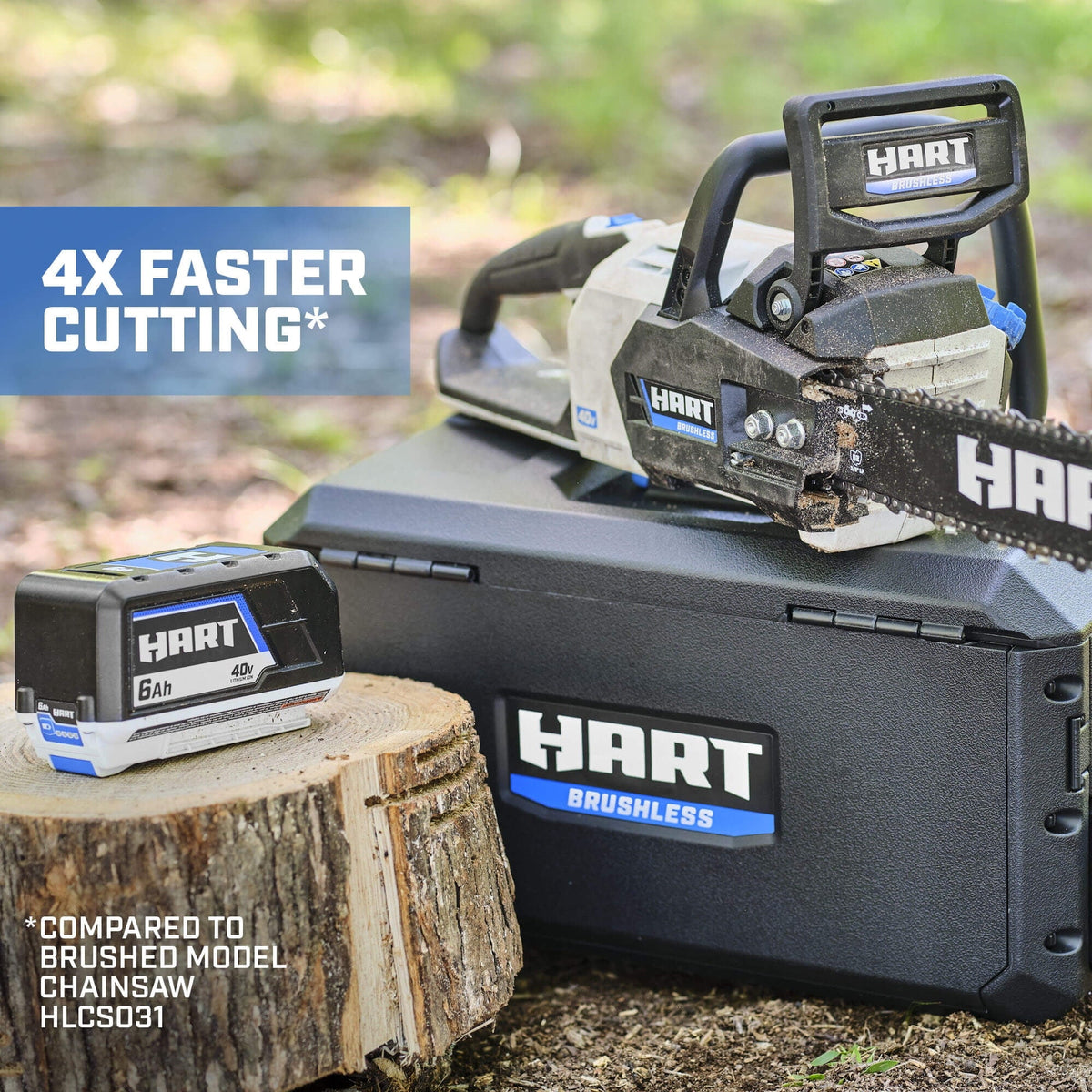 HART Cordless 40 - Volt SUPERCHARGE Brushless 18 - Inch Chainsaw, (1) 6.0ah Lithium - Ion Battery