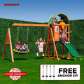 Sportspower Amelia Wooden Swing Set with 2-Person Saucer Swing, 6' Blow Molded Slide, Swing, Play Fort, Heavy Duty Double A-Frame, Lifetime Warranty on Slide