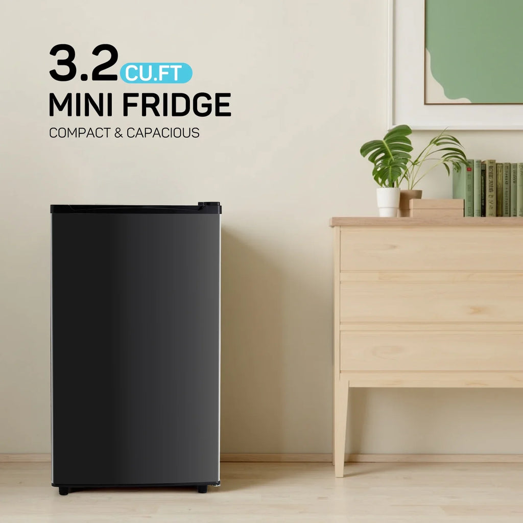 TINKLE WELL 3.2 Cu Ft Mini Fridge with Freezer, Compact Single Door Refrigerator, Energy Efficient, Low Noise, Adjustable Thermostat for Bedroom, Dorm, Office, silver