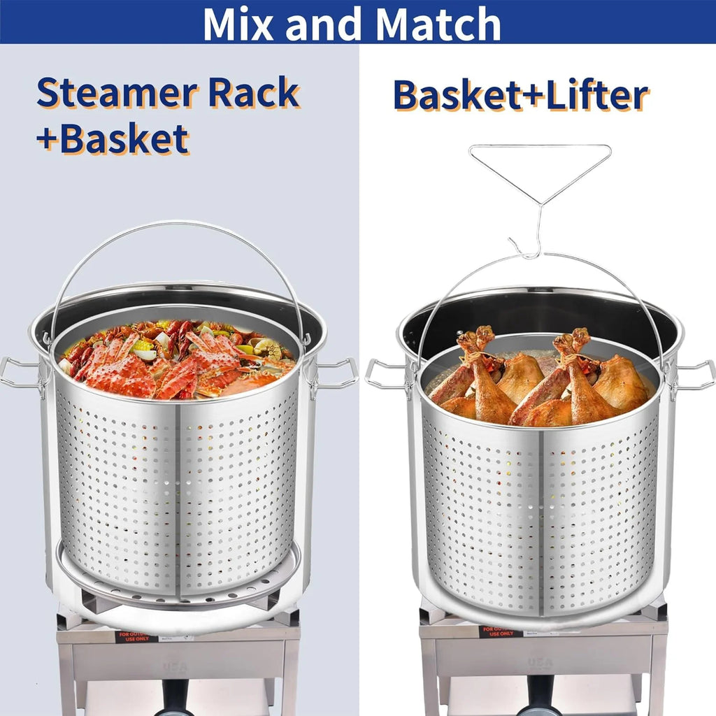 100QT Seafood Boiling Kit, 200, 000BTU Propane Burner and Stainless Steel Crawfish Boil Pot W/Basket and Steamer Rack, for Outdoors Cooking and Steaming, Large Turkey Fryer Pot, Lobster Shrimp Pot