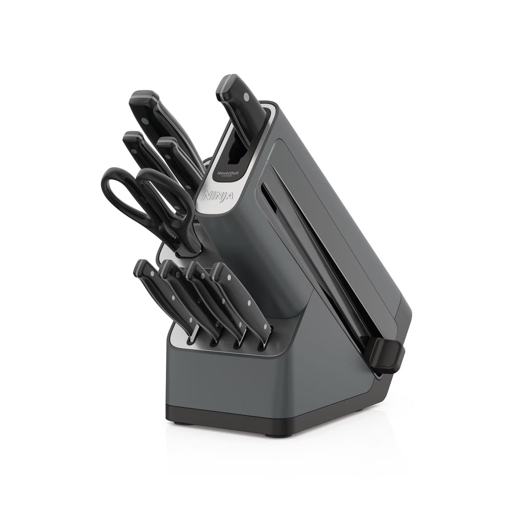 Ninja Foodi NeverDull 10-Piece Stainless Steel Essential Knife System with Sharpener, K12010 Black/Gray