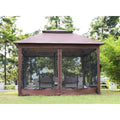 PayLessHere 10'x10' Pop Up Gazebo Outdoor Canopy with Mosquito Netting Double Roof Tops ,Brown