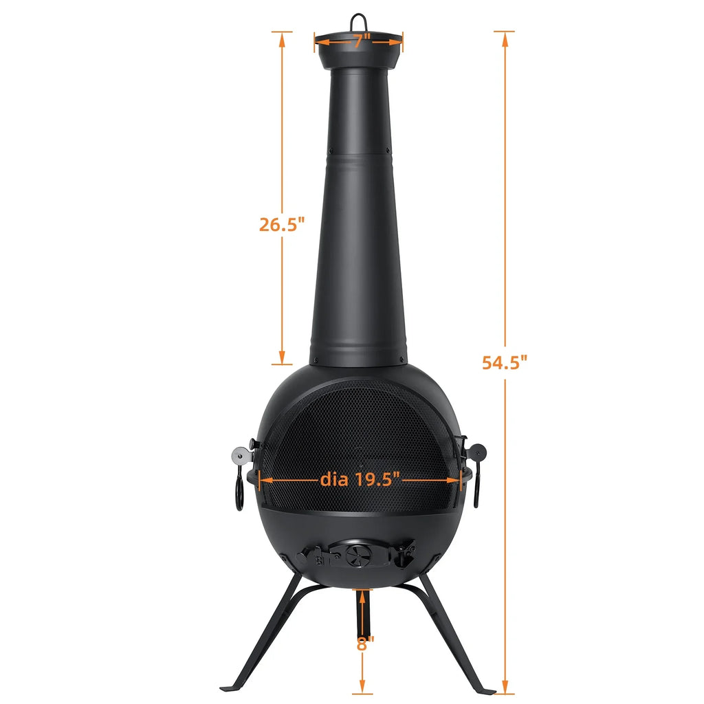 SinglyFire Chiminea Outdoor Fireplace Wood Burning Chimenea Metal Cast Iron Fire Pit with Cover Rain Lids for Backyard Garden Camping Patio Heater