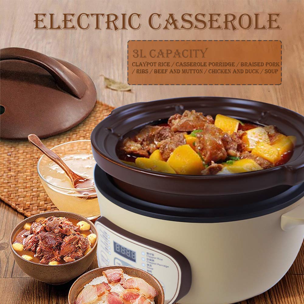 TIANJI Electric Claypot Crock Pot Stew Pot Rice Cooker Ceramic Soup Porridge Maker 3L,24h Pre-set