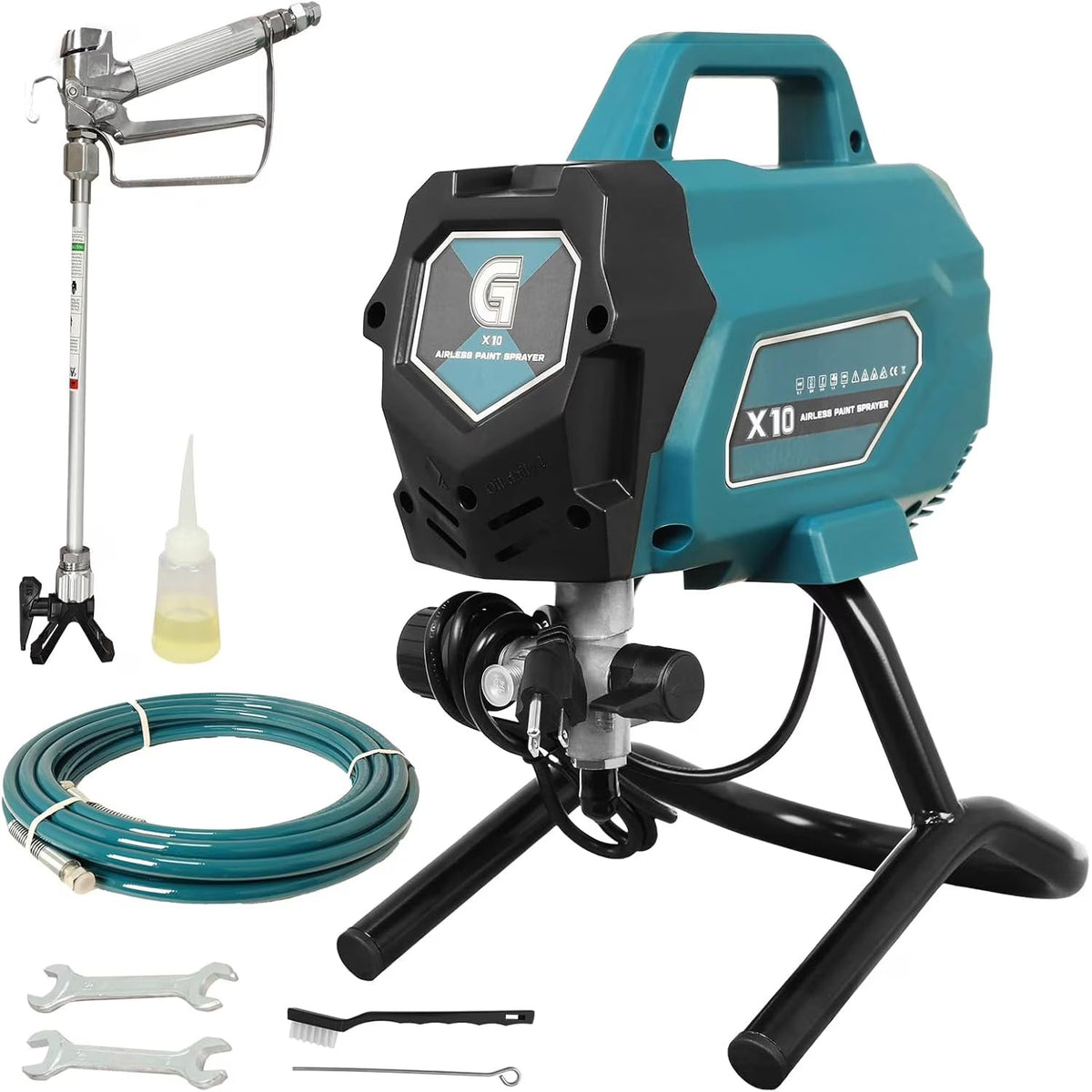 Telyswee 750W Airless Paint Sprayer, 3300 PSI Stand Airless Sprayer, High Efficiency Electric Paint Sprayer for Up to 10 Gallon DIY Painting Projects House Exterior Fence Deck