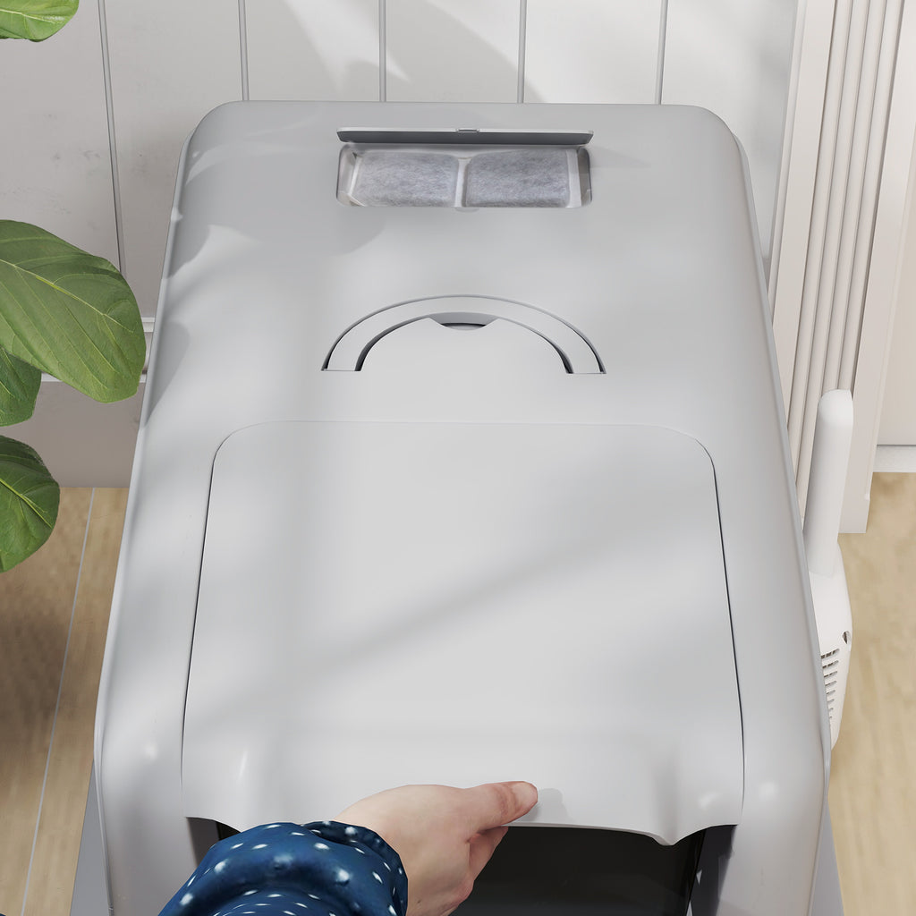 PawHut Katzentoilette, Wanne aus Edelstahl, Filter, Schaufel, für Katzen bis 6 kg, 40,5 x 60,5 x 41,5 cm, Grau/Silber