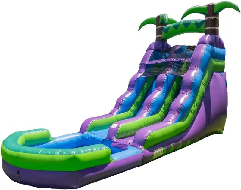 16′ Tropical Water Slide – Inflatable Commercial-Grade Slide with Integrated Pool, Blower Included (Wet/Dry Use)