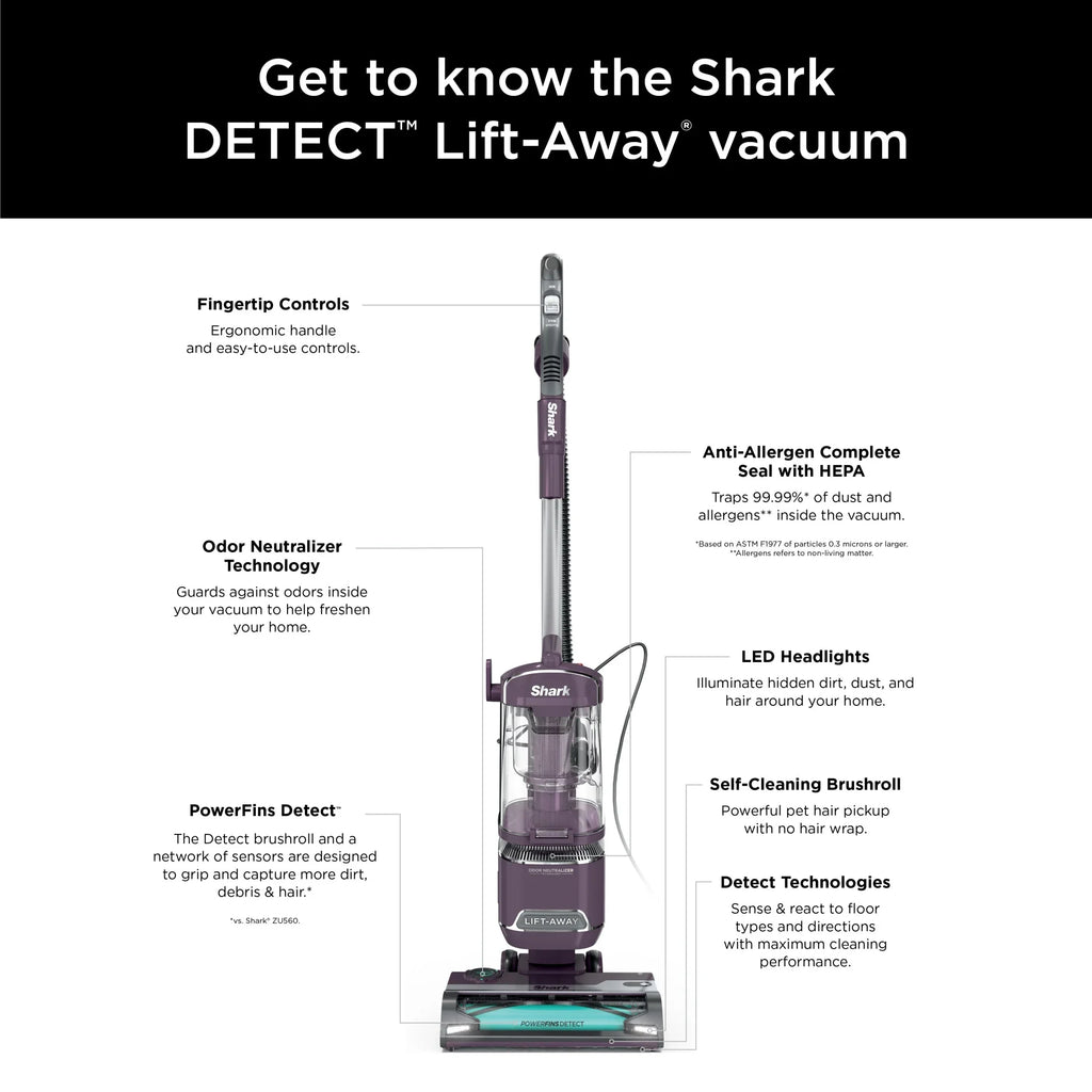 Shark Detect�?Lift-Away® ADV Corded Upright Vacuum with PowerFins Detect�? Self-Cleaning Brushroll, and Odor Neutralizer Technology, LA490
