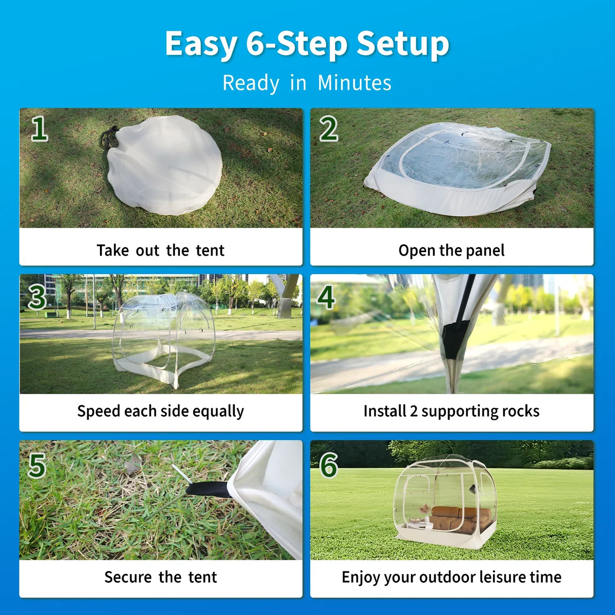 TABU Pop Up Bubble Tent, Sports Tent for 6-7 People, Portable Weatherproof Clear Tent, 10 x 10 ft