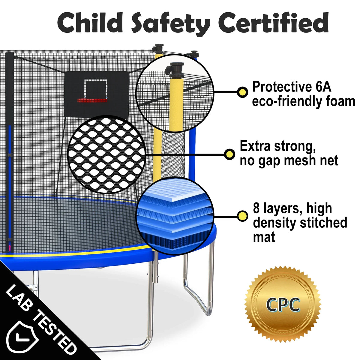 SHINPT 14ft Trampoline for Kids, Outdoor Trampoline with Net, Big Trampoline with Basketball Hoop and Ladder, Heavy Duty Trampoline with No-gap Design, Backyard Trampolines for Adult