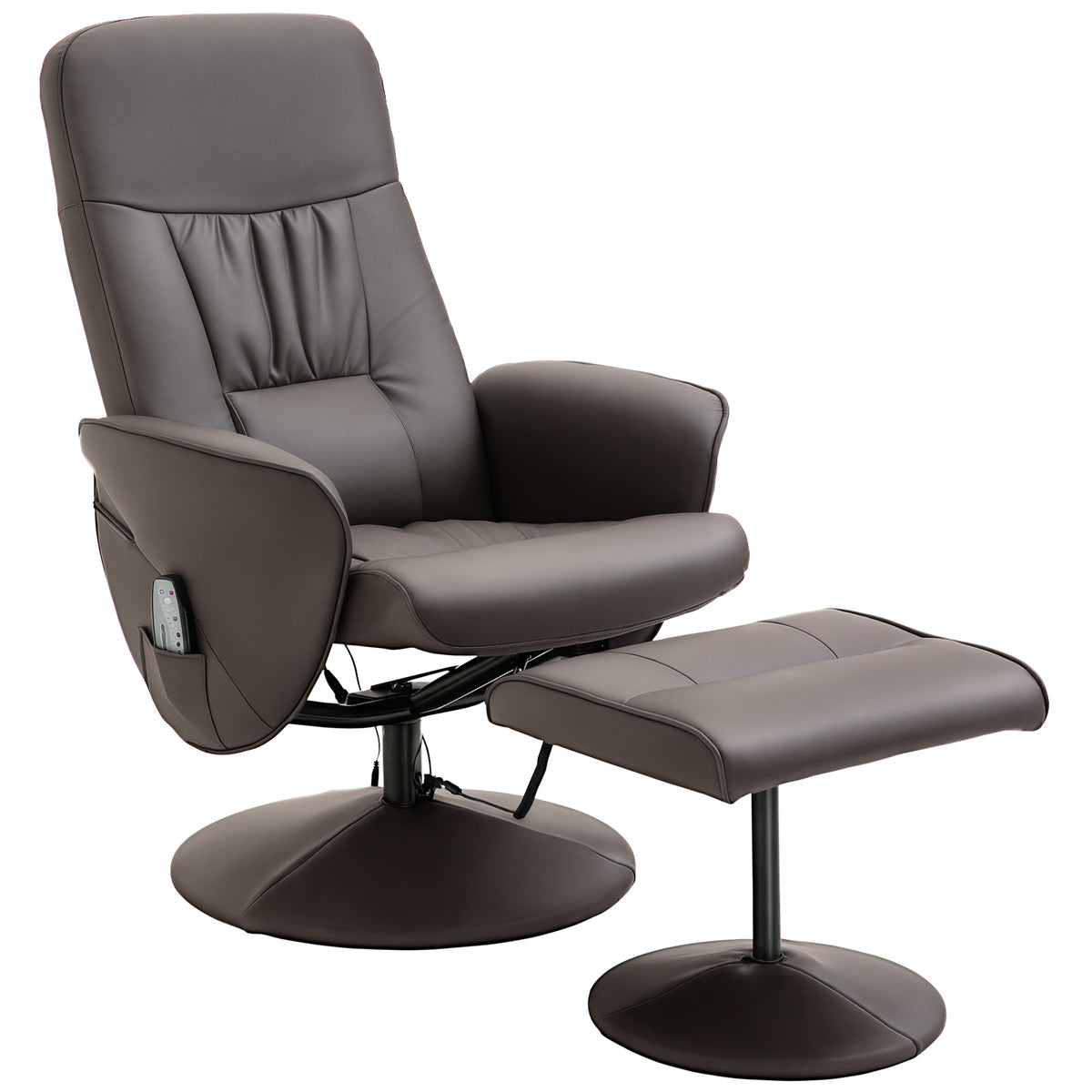 HOMCOM Relaxsessel mit Hocker, drehbarer Fernsehsessel mit 10 Massagepunkte, Liegefunktion, Massagesessel mit Fernbedienung, Seitentasche, TV-Sessel, Kunstleder, Braun