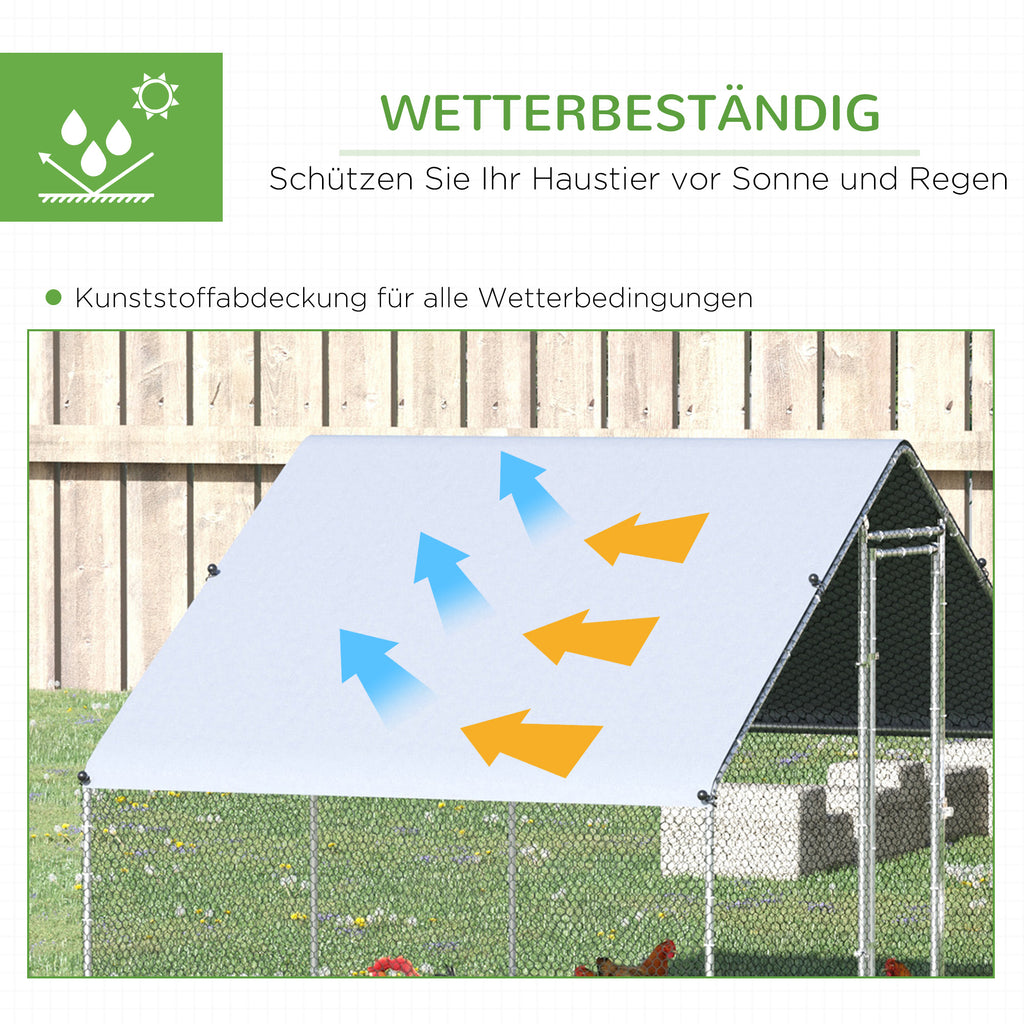 PawHut Hühnerstall, Freilaufgehege, Geflügelstall mit Schattendach, Freigehege für 4-6 Hühner, Enten Kaninchen, 3 x 2 x 2 m