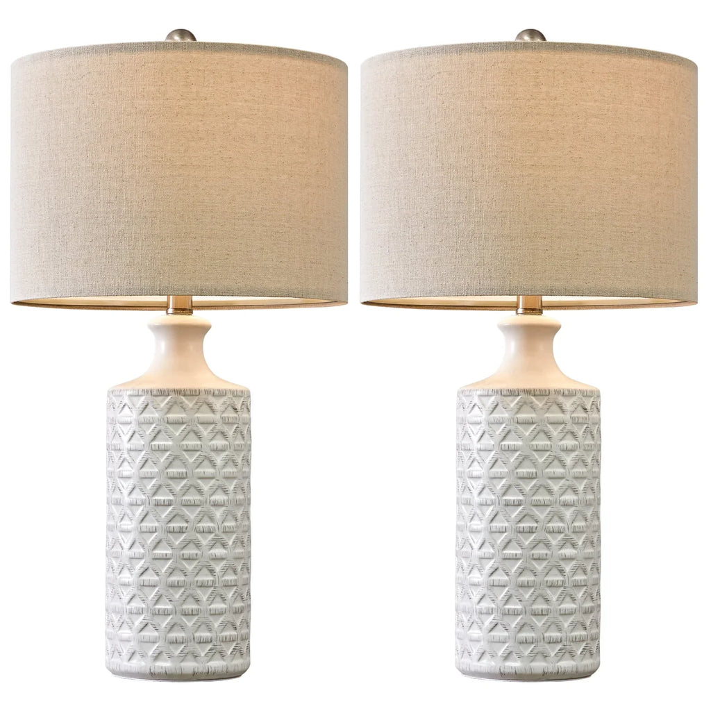 Oneach Ceramic Table Lamps for Living Room 24.75" Modern Farmhouse Bedside Nightstand Lamp Set of 2 for Bedroom