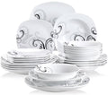 VEWEET ZOEY 24Pc Dinnerware Set Porcelain Tableware Plate Bowl Set Service for 6
