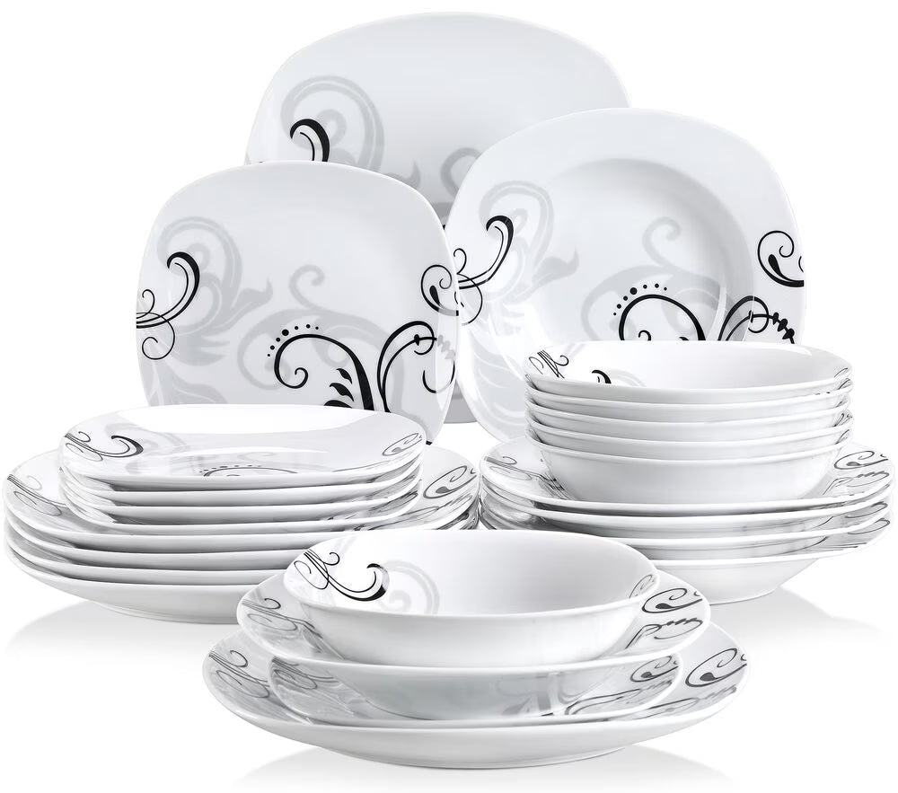 VEWEET ZOEY 24Pc Dinnerware Set Porcelain Tableware Plate Bowl Set Service for 6