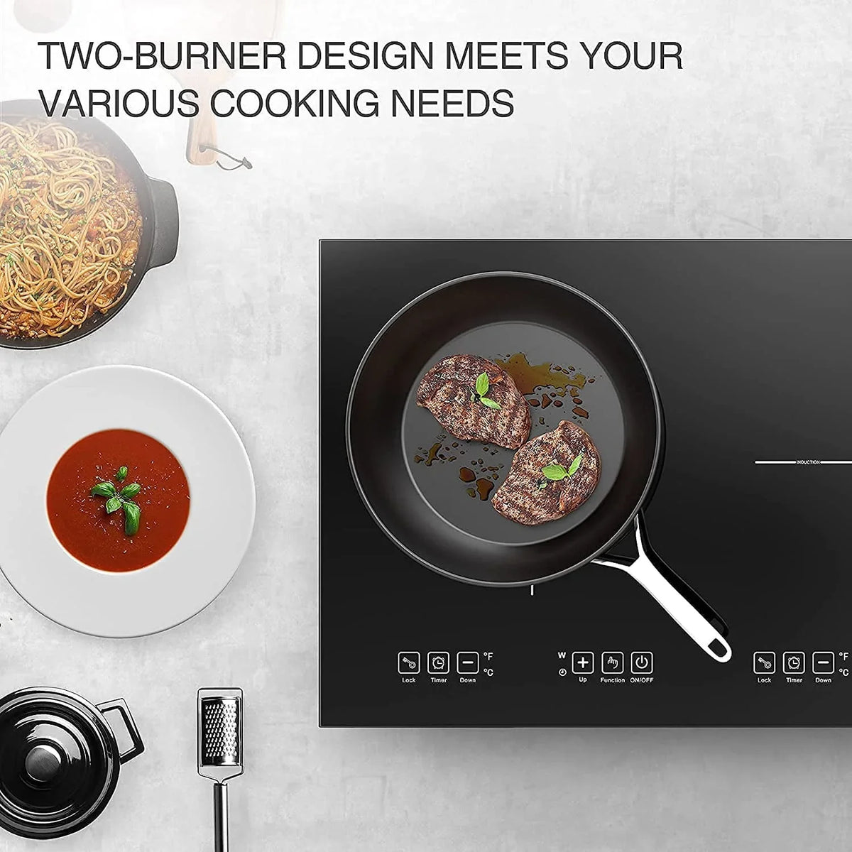 VBGK Double Induction Cooktop 24 Inch Electric Countertop 2 Burner 110V Electric Hot Plate,3H & Auto Shutdown Induction Burner,Child Lock Electric Cooktop 4000W