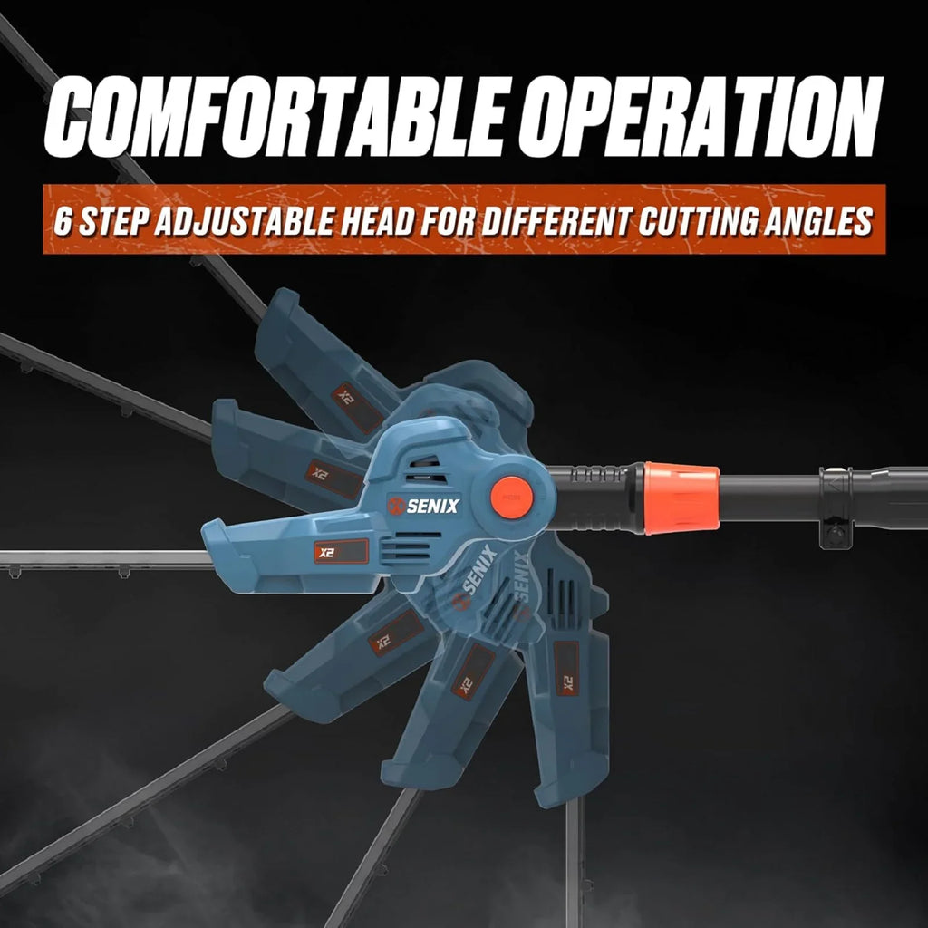 SENIX 20 Volt Max* Cordless Pole Hedge Trimmer 18-Inch Cutting / 21-inch Blade Length with Adjustable Head & Telescoping Shaft, Battery & Charger included, HTPX2-M