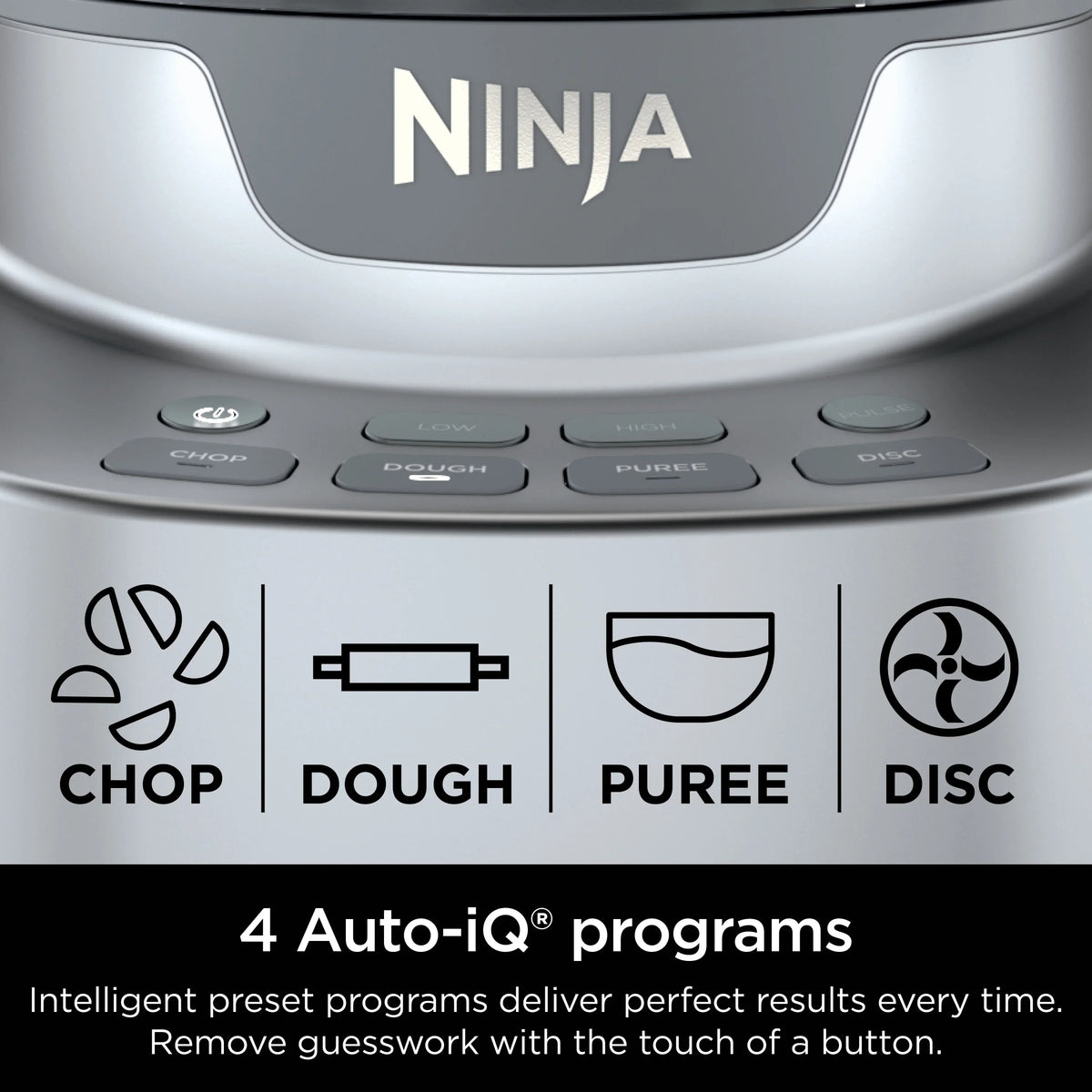 Ninja 4-in-1 12 Cup Food Processor, 1000 Watts, XL Capacity, 4 Auto-iQ Programs, Chop, Puree, Dough, Disc, NF700 Silver