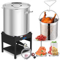 100QT Seafood Boiling Kit, 200, 000BTU Propane Burner and Stainless Steel Crawfish Boil Pot W/Basket and Steamer Rack, for Outdoors Cooking and Steaming, Large Turkey Fryer Pot, Lobster Shrimp Pot