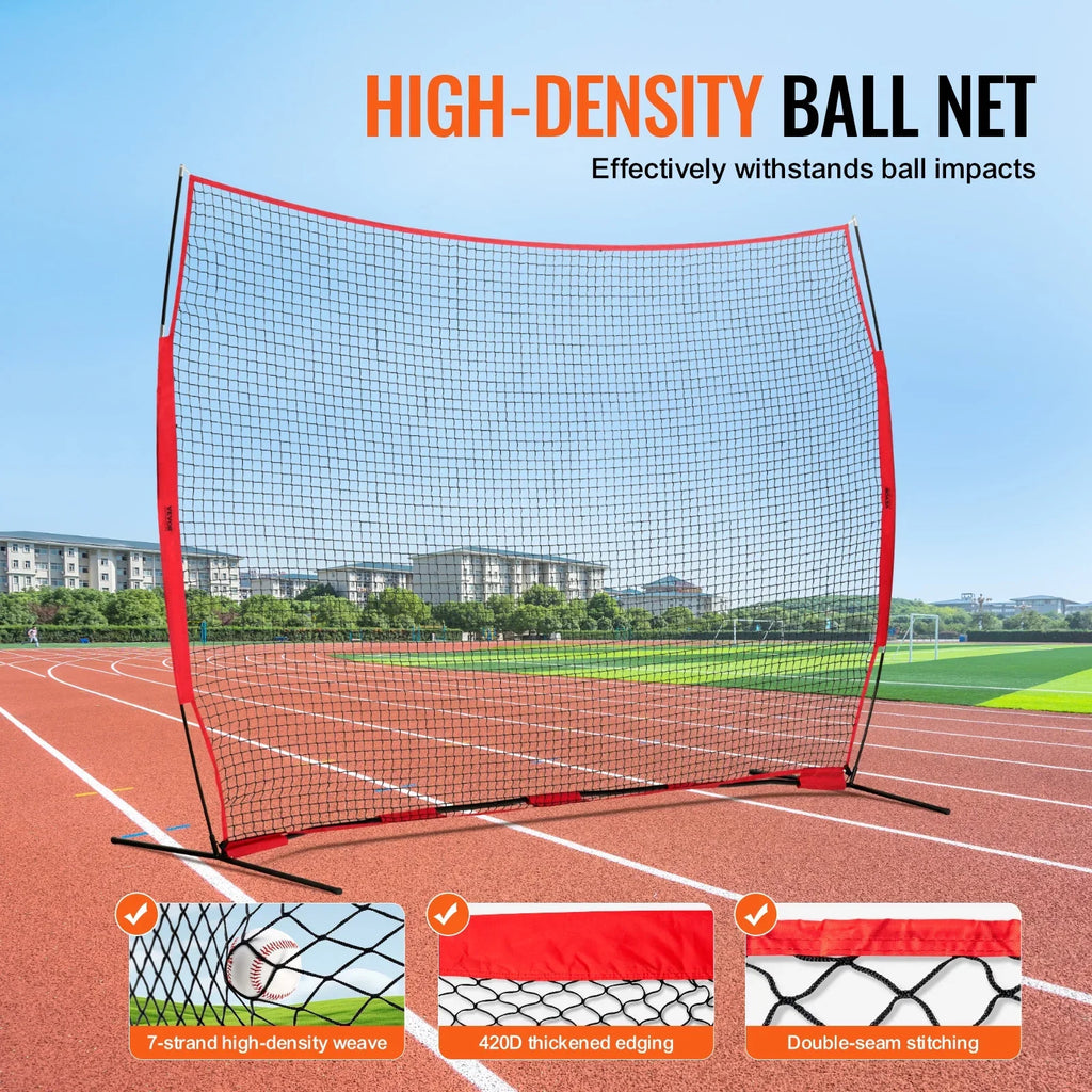 VEVOR Barricade Backstop Net, 12x9 ft Ball Sports Barrier Netting, Portable Practice Equipment with Carry Bag, Protection Screen for Baseball Softball Lacrosse Soccer Hockey Training, for Backyard