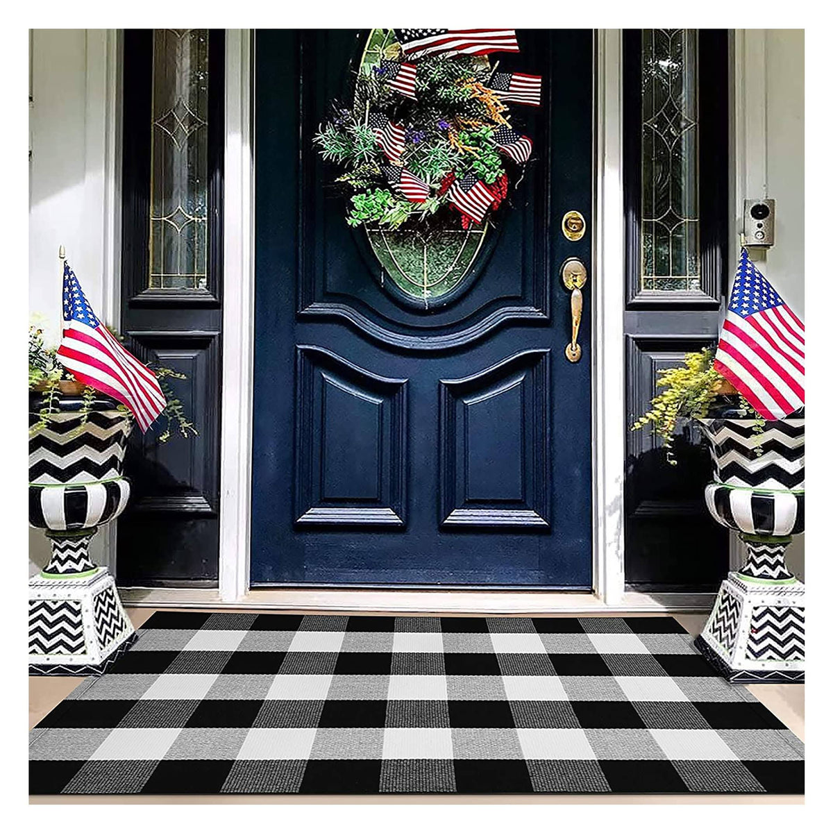 EARTHALL Buffalo Plaid Outdoor Rug 27.5 x 43 Inches Cotton Hand-Woven Checkered Front Door Mat, Washable Outdoor Rugs for Layered Door Mats Porch/