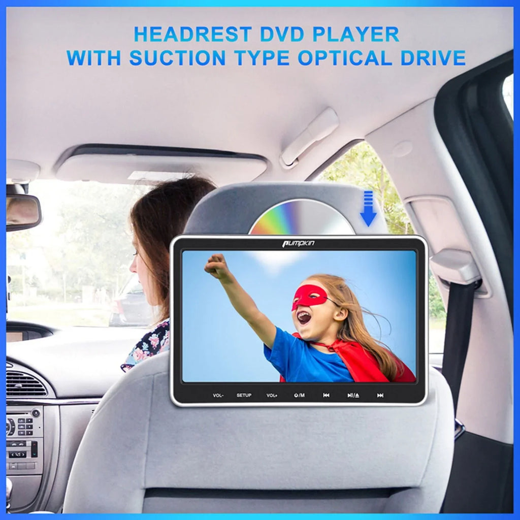 Pumpkin 10.1�?Dual Headrest DVD Players for Car with Headphones, 2 Mount Brackets HDMI Input Region Free Last Memory
