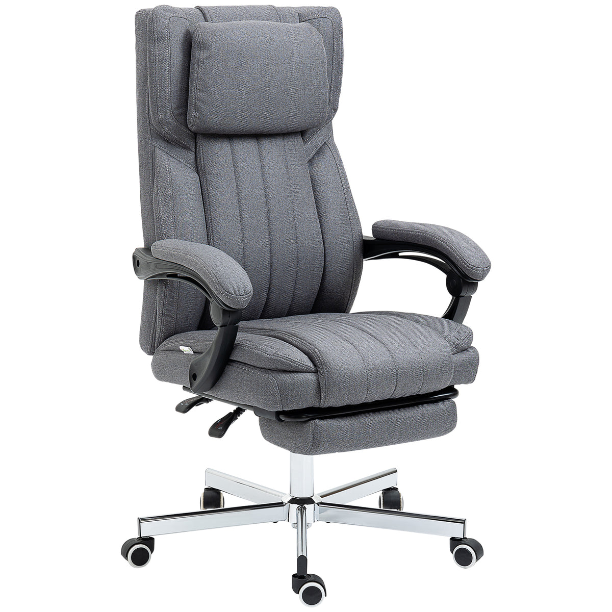 Vinsetto Bürostuhl mit Massagefunktion, neigbare Rücklehne, ausziehbare Fußstütze, Leinenoptik, grau, 65 x 61 x 113 cm