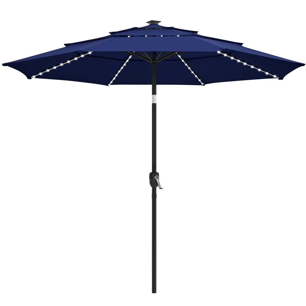 Renwick 10 Ft Outdoor Patio Parasol with Color-Changing LED Strip, Tan