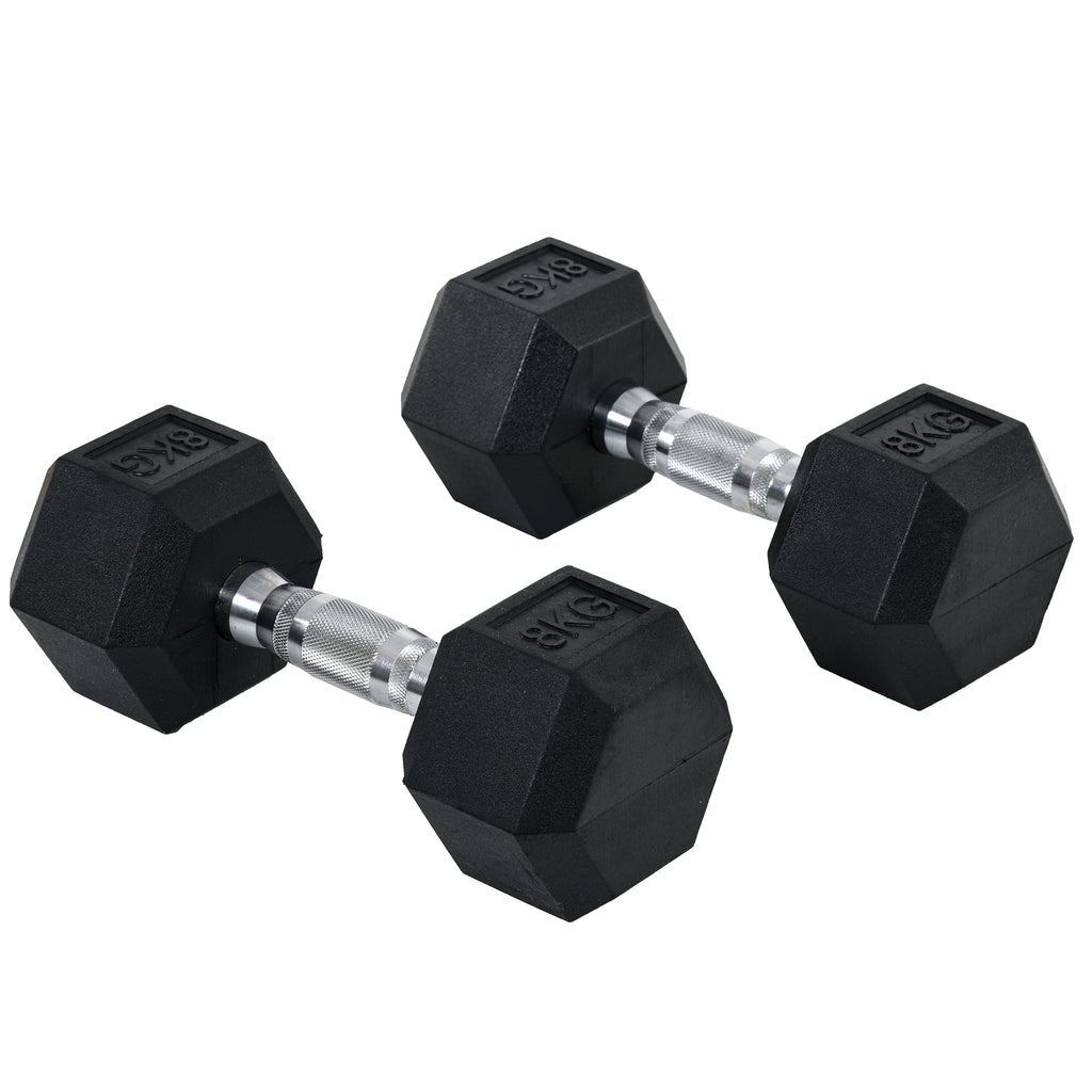 HOMCOM Hexagon Kurzhantel Gusseisen Hantel Gummi-Hantel Griff gerändelt Gewichte Metall Gummi schwarz 2 x 8 KG