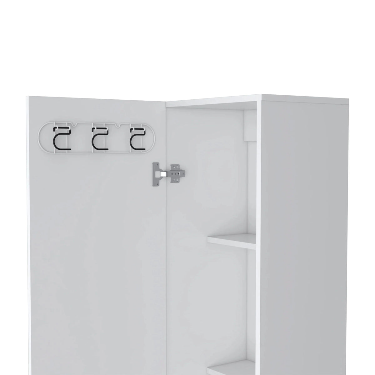 FM FURNITURE Clarno Tall Storage Cabinet, Single Door with Broom Hangers, White