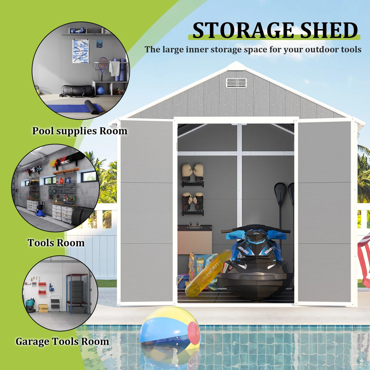 Outdoor Shed & Storage, Seizeen All-Weather Plastic Sheds 82'' H, Sloped Top Garden Shed with Window, Heavy-Duty Resin Outdoor Storage W/Floor, Gray