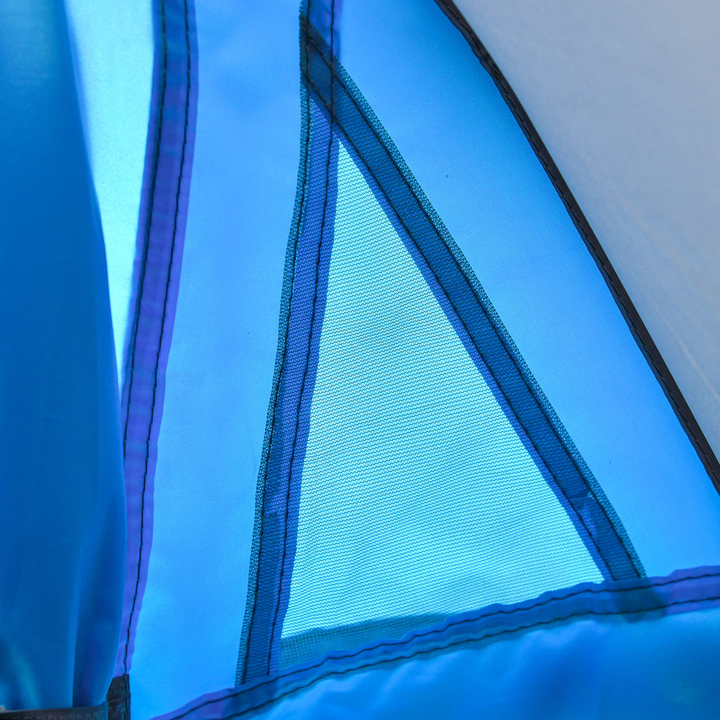 Outsunny Pop up Zelt für 1-2 Personen Campingzelt für 3 Jahreszeiten Polyester Glasfaser Blau+Grau 220 x 108 x 110 cm