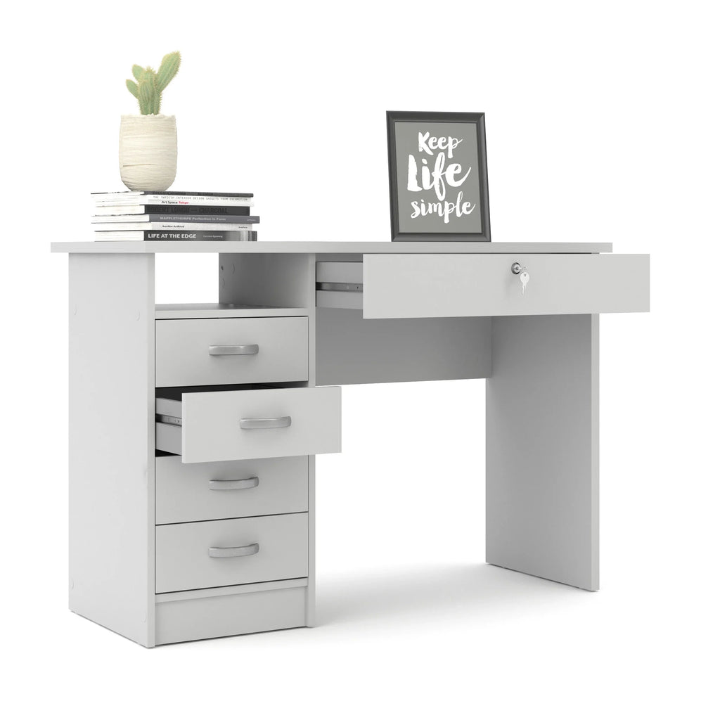 Tvilum Walden 5 Drawer Office Desk with 1 Locking Drawer for Adults, White