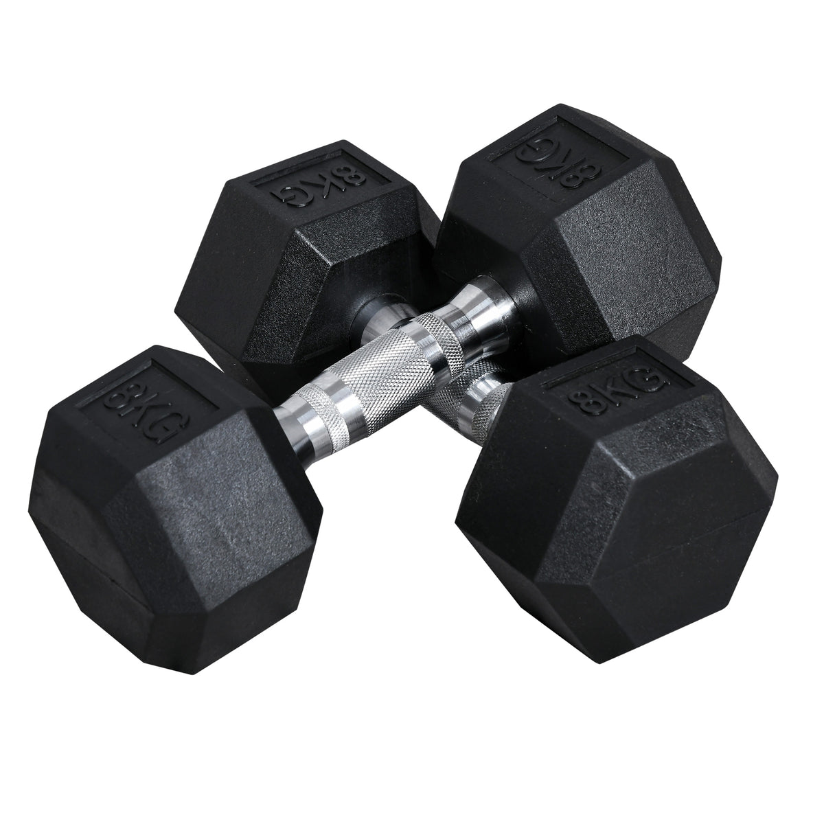 HOMCOM Hexagon Kurzhantel Gusseisen Hantel Gummi-Hantel Griff gerändelt Gewichte Metall Gummi schwarz 2 x 8 KG