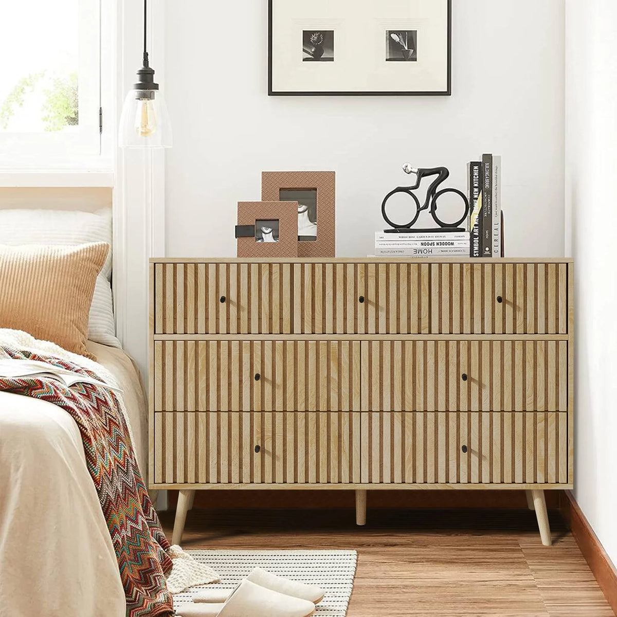 Oubayajia 7 Drawer Double Dresser, Fluted Chest of Drawers, Wood Storage Cabinet for Bedroom, Living Room, Hallway, Walnut