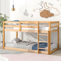 Twin Over Twin Floor Bunk Bed, UHOMEPRO Solid Wood Low Bunk Bed with Safety Rail, Ladder, Heavy Duty Bunk Beds, Space-Saving Bedroom Dorm Furniture, Gray
