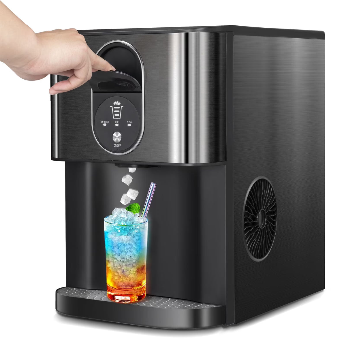 Auseo Ice Maker Countertop with Soft Chewable Ice, 44 lb/24H, Self - Cleaning, One - Click Operation for Home/Party(Black)
