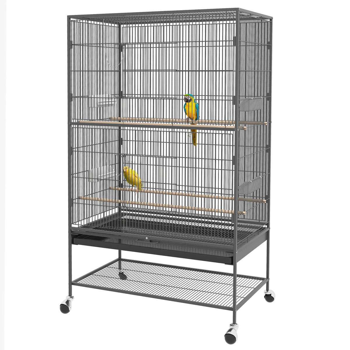 PawHut Vogelkäfig inklusive Sitzstangen, Vogelspielzeug, herausnehmbare Bodenwanne, 1 Ablage, Grau