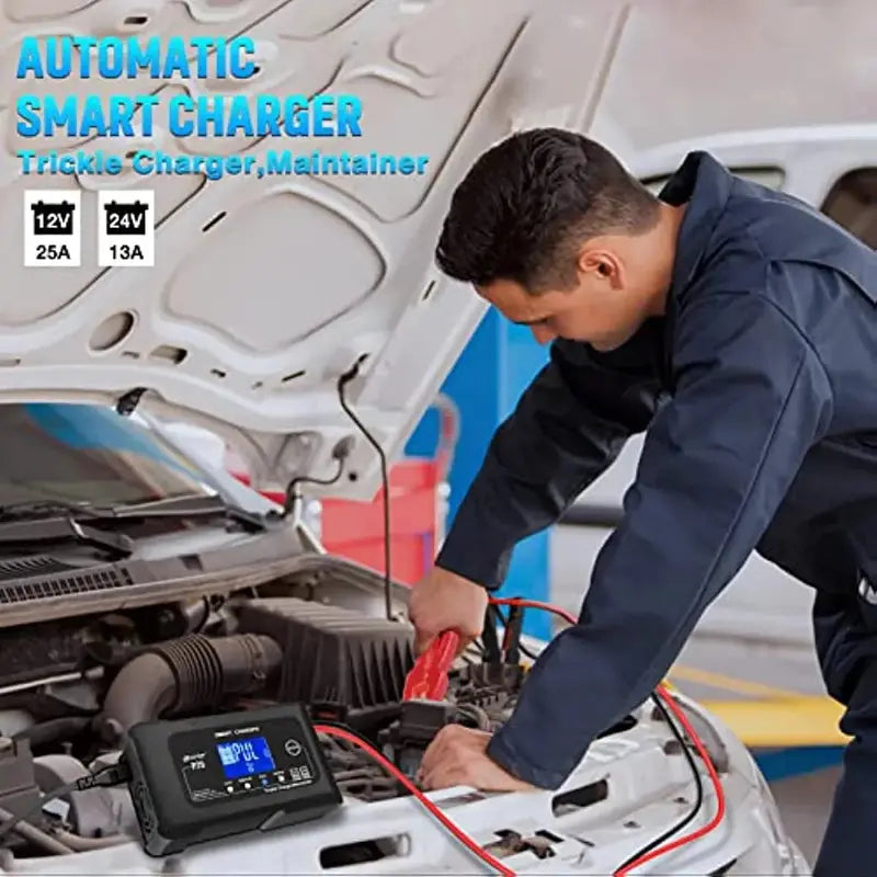 25A Smart Battery Charger – Dual-Voltage (12V/24V), Lithium & AGM Compatible, Trickle/Maintainer/Deep-Cycle Function