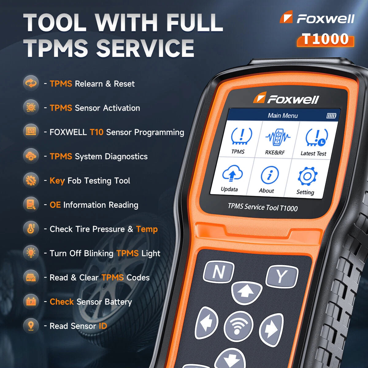 FOXWELL TPMS Programming Relearn Activation Tool, Full TPMS Services, Tire Pressure Monitor Sensor Scanner Maintenance Tool for OBD2 Cars Diagnostic Scanner Tester, T1000 TPMS Tool