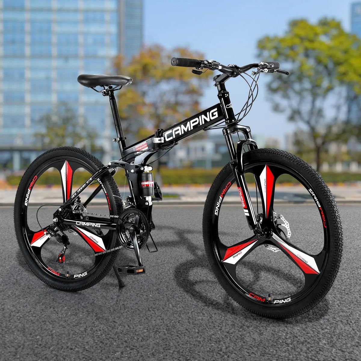 Zimtown 26" Folding Mountain Bike, Shimano 21 Speed MTB Bicycle for Adults, Black