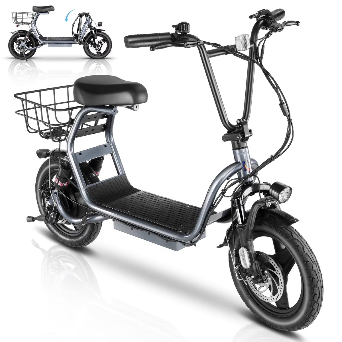 SANOPY 350W Electric Scooter with Seat for Adults, 15 Miles Range 20 Mph, 36V 5.2Ah Battery Moped, 14" Big Tire Commuter Electric Bike with Shock Absorbing, Black