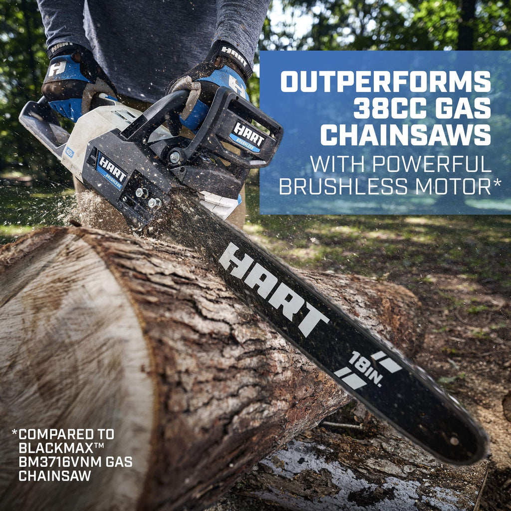 HART Cordless 40 - Volt SUPERCHARGE Brushless 18 - Inch Chainsaw, (1) 6.0ah Lithium - Ion Battery