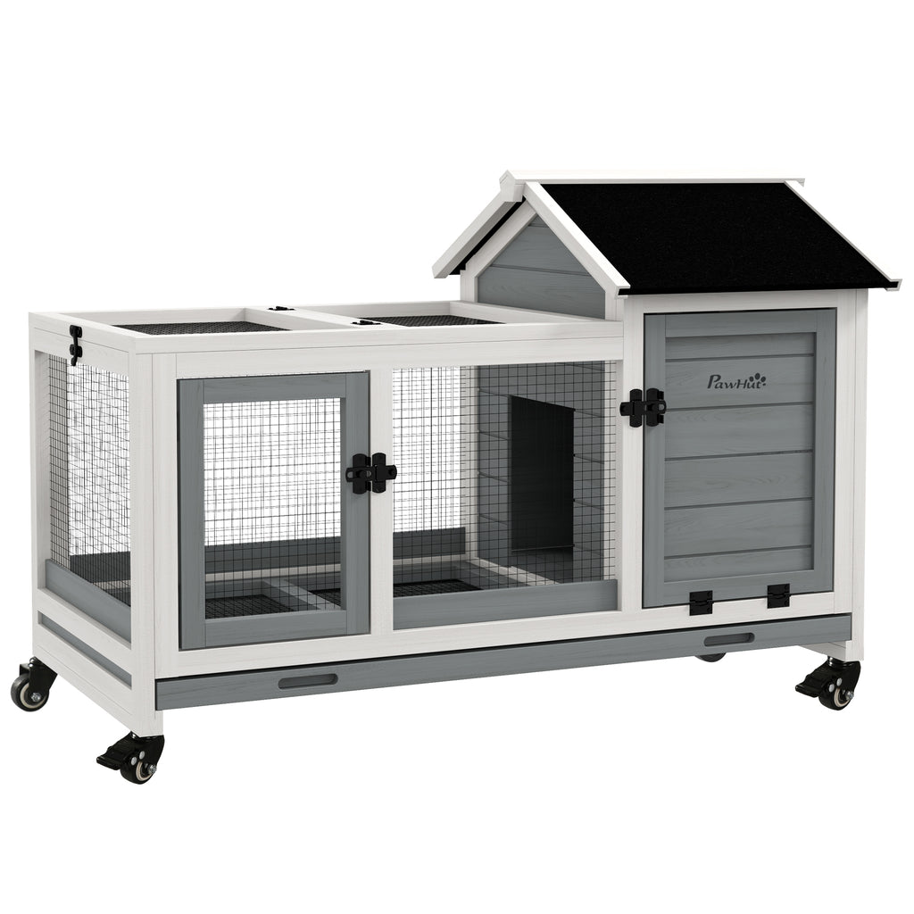 PawHut Kleintierstall für Zwergkaninchen, Meerschweinchen, mit Rädern, 108 x 58 x 73,5 cm, Grau