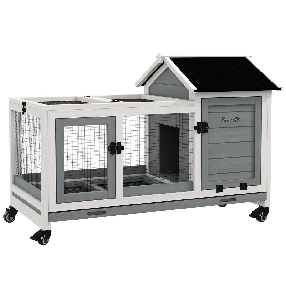 PawHut Kleintierstall für Zwergkaninchen, Meerschweinchen, mit Rädern, 108 x 58 x 73,5 cm, Grau